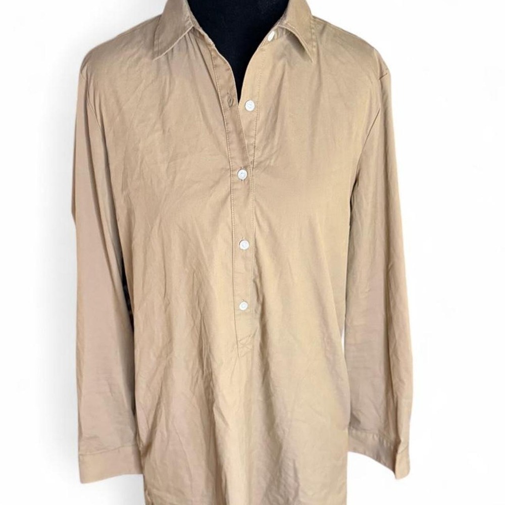 J. McLaughlin Tan Cotton Button Down Shirt Dress Womens Size S Long Sleeve Khaki